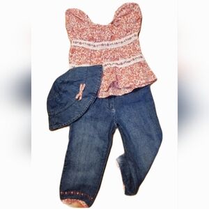 Nanette Girl Girls Outfit Sz 5 Red White Blue Baby Doll Top Embroidry Lace Denim
